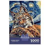 Rompecabezas De 1000 Piezas para Adultos Bobcat in Starry Night Style Rompecabezas para Adultos Juego Práctico Decoración De Pared Gran Regalo para Los Amantes De Los Juegos 52x38cm/1000pcs