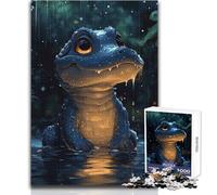 Rompecabezas de 1000 Piezas para Adultos, Bonito cocodrilo de Dibujos Animados bajo la Lluvia, para Relajarse Durante el Tiempo Libre, Corte Limpio, sin Costuras, Juguete Entrelazado, tamaño 38x26cm