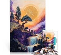 Rompecabezas de 1000 Piezas para Adultos Bonsái con Paisaje de Cascada púrpura Dorada Difícil Difícil Regalo de cumpleaños 38x26cm