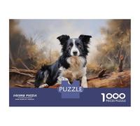 Rompecabezas De 1000 Piezas para Adultos Border Collie in Forest Rompecabezas para Adultos Juegos De Relajación Una Obra De Arte Regalos para Amigos Y Familiares 38x26cm/1000pcs