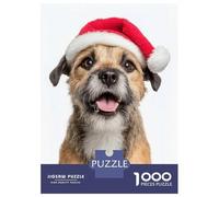 Rompecabezas De 1000 Piezas para Adultos Border Terrier Dog with Santa Hat Rompecabezas Práctico Juego Decoración del Hogar Cumpleaños Y Navidad 52x38cm/1000pcs