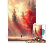 Rompecabezas de 1000 Piezas para Adultos Bosque de otoño con Figura y Rayos de Sol Juego de Bordes limpios Diversión cognitiva Juego Lento Regalo Festivo y de Ocio (38x52cm)