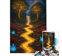 Rompecabezas de 1000 Piezas para Adultos Bosque Encantado con río Dorado Diversión en casa decoración artística para el hogar Juego de ingenio para Mayores de 14 años (50x75cm)