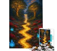 Rompecabezas de 1000 Piezas para Adultos Bosque Encantado con río Dorado Diversión en casa decoración artística para el hogar Juego de ingenio para Mayores de 14 años (38x26cm)