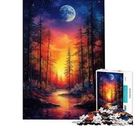 Rompecabezas de 1000 Piezas para Adultos Bosque Iluminado por la Luna río Juego Familiar Vacaciones en casa para Pasar el Tiempo cumpleaños y Navidad (tamaño 38x52cm)