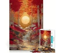 Rompecabezas de 1000 Piezas para Adultos Bosque otoñal,Cascada,Luna Dorada,Kintsugi,Arte de Corte preciso,Juego de ingenio,diversión para el Tiempo Libre,Regalo de cumpleaños (38x52cm)
