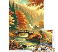 Rompecabezas de 1000 Piezas para Adultos Bosque otoñal río y Puente Juego Imposible de 1000 Piezas Gran Regalo para los Amantes de los Juegos Corte de precisión (50x75cm)