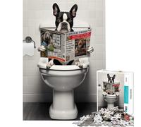 Rompecabezas de 1000 Piezas para Adultos Boston Terrier en el Inodoro Juego Imposible para Juegos educativos Regalos de Juguete Ideas para Aprender y educar (Tamaño 75x50cm)