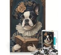 Rompecabezas de 1000 Piezas para Adultos: Boston Terrier, Erudito del Renacimiento, Juego Educativo, Carrera de Velocidad Manual, Regalo de cumpleaños, Regalos de Viaje 38x26cm