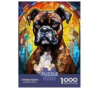 Rompecabezas De 1000 Piezas para Adultos Boxer Dog Stained Glass Rompecabezas para Adultos Juegos Relajantes Pero Divertidos Y Humorísticos Desafiante De Completar 38x26cm/1000pcs