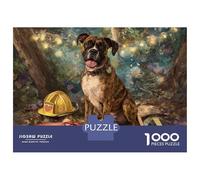 Rompecabezas De 1000 Piezas para Adultos Boxer Dog with Firefighter Hat Rompecabezas para Adultos Juego Familiar Decoración De Pared Desafiante De Completar 52x38cm/1000pcs
