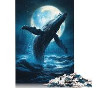 Rompecabezas de 1000 piezas para adultos: Breach of Whale, Moonlight Ocean Square, para adultos y adolescentes, Puzzles de papel, decoración del hogar, 38 x 26 cm, 1000 piezas