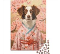 Rompecabezas de 1000 Piezas para Adultos: Brittany Spaniel Geisha. Rompecabezas Cuadrado Creativo para Adultos. Rompecabezas de Papel para decoración del hogar. 38 x 26 cm / 1000 Piezas.