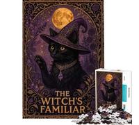 Rompecabezas de 1000 Piezas para Adultos Bruja Familiar Gato Negro Arte Fantástico Rompecabezas para Adultos Juegos Divertidos para aliviar el estrés e interactuar con los Padres (Tamaño 50x75cm)