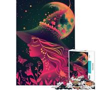 Rompecabezas de 1000 Piezas para Adultos Bruja neón bajo la Luna Diversión en casa decoración artística para el hogar Juego de ingenio para Mayores de 14 años (38x52cm)
