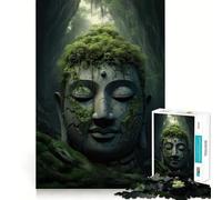 Rompecabezas de 1000 Piezas para Adultos Buda en el Bosque meditando,Piezas de Corte Limpio,Juego de Habilidad Mental,Momento de Calma,diversión,Escena navideña,Arte (38x26cm)