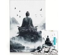 Rompecabezas de 1000 Piezas para Adultos: Buda en meditación, Juegos Divertidos, interacción Entre Padres e Hijos, con póster y Hoja de Preguntas a Juego, 50x75cm