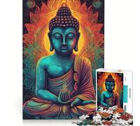 Rompecabezas de 1000 Piezas para Adultos: Buda, Mandala Zen Brillante, Juegos Divertidos, Interacción Entre Padres e Hijos, con Póster y Hoja de Trivia a Juego, 38x26cm