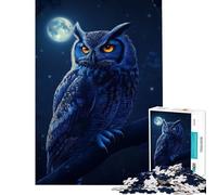 Rompecabezas de 1000 Piezas para Adultos Búho Azul posado en la Noche Juguetes educativos para Aprender Juego Familiar Difícil Regalos de Amigo Invisible (Tamaño 38x26cm)