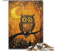 Rompecabezas de 1000 Piezas para Adultos Búho bajo la Luna de Madera, Ideal como decoración artística o Regalo de cumpleaños tamaño 50x75cm para cumpleaños, festividades y Ocasiones Especiales