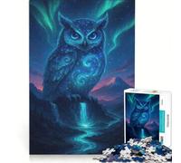 Rompecabezas de 1000 Piezas para Adultos: Búho Celestial contemplando un Paisaje con Cascada Juego de ingenio, desafiante para completar Fortalece el Amor Entre Parejas 38x26cm