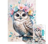 Rompecabezas de 1000 Piezas para Adultos Búho con Corona de Flores Acuarela Juguetes de decoración para el hogar educativos y para Reducir el estrés Regalos (38x52cm)