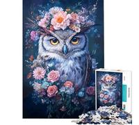 Rompecabezas de 1000 Piezas para Adultos Búho con Corona Floral Diversión en casa Ideal para Pasar el rato Durante Las Vacaciones Juego de ingenio Apto para Mayores de 14 años (50x75cm)