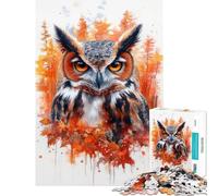 Rompecabezas de 1000 Piezas para Adultos Búho cornudo en Acuarela Rompecabezas para Adultos Juego de ingenio decoración de Pared cumpleaños y Navidad (tamaño 38x26cm)