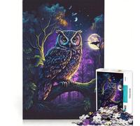 Rompecabezas de 1000 Piezas para Adultos Búho en el Bosque Nocturno Juego Educativo de dificultad Alta y desafiante Colección de Artistas Bellas Artes 50x75cm