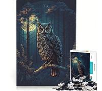 Rompecabezas de 1000 Piezas para Adultos Búho en el Bosque Nocturno Juego Educativo de dificultad Alta y desafiante Colección de Artistas Bellas Artes 38x52cm