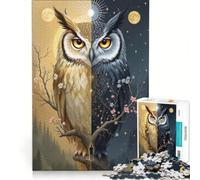 Rompecabezas de 1000 Piezas para Adultos Búho místico de la dualidad día y Noche ilustración fantástica del Equilibrio Entre el Sol y la Luna Juegos relajantes interacción Entre Padres e Hijos Regalo