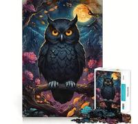 Rompecabezas de 1000 Piezas para Adultos Búho Negro bajo la Luna Llena Juego de Bordes limpios,Juego de lógica,Juego de Entretenimiento,decoración navideña 38x26cm