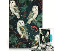 Rompecabezas de 1000 Piezas para Adultos Búhos invernales en Ramas de Pino Juguetes antiestrés dificultad difícil Lista de Deseos con Papá Noel 38x52cm