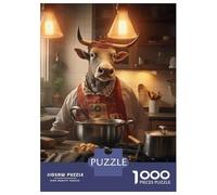 Rompecabezas De 1000 Piezas para Adultos Bull Cooking Kitchen Funny Rompecabezas para Adultos Juegos Divertidos Desafío Difícil Interacción Entre Padres E Hijos 52x38cm/1000pcs