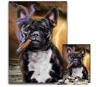 Rompecabezas de 1000 Piezas para Adultos: Bulldog francés con cigarros. Juego Interactivo Familiar para Adultos, Apto para Mayores de 14 años, 50x75cm/19,68x29,52 Pulgadas.
