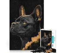 Rompecabezas de 1000 Piezas para Adultos Bulldog francés Negro en el Espacio Diversión con Corte preciso,Juego de lógica,Tiempo de Ocio y Arte con Escena navideña 38x26cm