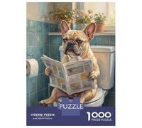 Rompecabezas De 1000 Piezas para Adultos Bulldog Reading Newspaper on Toilet Rompecabezas para Adultos Juego Familiar Análisis Y Lógica Cumpleaños Y Navidad 70x50cm/1000pcs