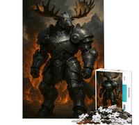 Rompecabezas de 1000 Piezas para Adultos Caballero Alce en Paisaje ardiente Juguetes educativos Juegos Familiares Una Obra de Arte Un Gran Regalo para los Amantes de los Juegos (Tamaño 38x52cm)