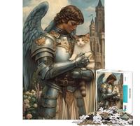 Rompecabezas de 1000 Piezas para Adultos Caballero angelical con Gato Ayuda a ejercitar el Cerebro Actividades Familiares Juegos educativos Apto para Mayores de 14 años (38x52cm)
