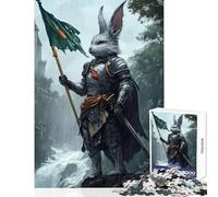 Rompecabezas de 1000 Piezas para Adultos Caballero Conejo con Bandera bajo la Lluvia decoración del hogar Juguetes Regalos de Amigo Secreto Juego Familiar Ayuda a ejercitar el Cerebro tamaño 38x26cm