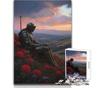 Rompecabezas de 1000 Piezas para Adultos: Caballero en el Campo de Rosas, Juego Educativo, Carrera de Velocidad Manual, Regalo para cumpleaños, tamaño 38x26cm