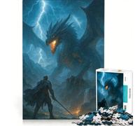 Rompecabezas de 1000 Piezas para Adultos Caballero enfrentándose a un dragón en Medio de una tormenta Juego Imposible Que fomenta el análisis y la lógica, y fortalece el Amor Entre Parejas 50x75cm