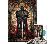 Rompecabezas de 1000 Piezas para Adultos Caballero Negro Vidriera Rompecabezas para Adultos Juego de ingenio Carrera de Velocidad Manual cumpleaños (tamaño 50x75cm)