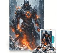 Rompecabezas de 1000 Piezas para Adultos: Caballero Oscuro Ardiente en Ruinas Nevadas, Juegos Divertidos, Interacción Entre Padres e Hijos, Cada Pieza Es Única 38x26cm