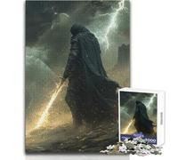 Rompecabezas de 1000 Piezas para Adultos: Caballero Oscuro con Espada Brillante, Juego de desafío único, Carrera de Velocidad Manual, Juguete Educativo, tamaño 38x26cm