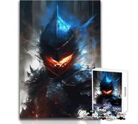 Rompecabezas de 1000 Piezas para Adultos: Caballero Oscuro con Llama Azul, Juego de desafío único, Carrera de Velocidad Manual, Juguete Educativo, tamaño 38x52cm