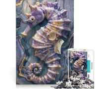 Rompecabezas de 1000 Piezas para Adultos Caballito de mar Morado Juego Imposible análisis y lógica fortalece el Amor Entre Parejas 38x26cm