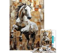 Rompecabezas de 1000 Piezas para Adultos Caballo al Galope con técnica de empaste dinámico Rompecabezas antiestrés para Adultos Que mejoran la Memoria Toda la Familia (38x26cm)