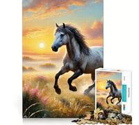 Rompecabezas de 1000 Piezas para Adultos Caballo Blanco Corriendo al Atardecer Divertido Juego de Memoria con componentes Resistentes y de Corte Limpio aliviar el estrés (38x26cm)