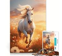 Rompecabezas de 1000 Piezas para Adultos Caballo Blanco Corriendo al Atardecer Juguete Que desafía la Mente Corte preciso y alineación Actividad Nocturna Divertida para Toda la Familia